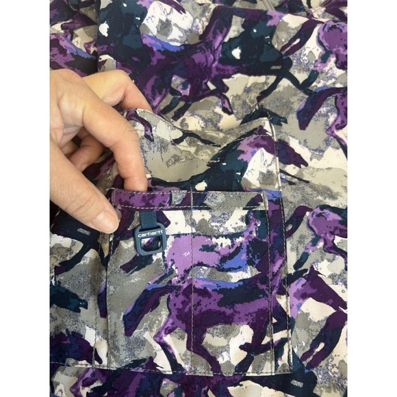 Carhartt Force Women's Size XS Wild Horses Run Scrub Top Purple/Grey/Bluegreen - Picture 14 of 16